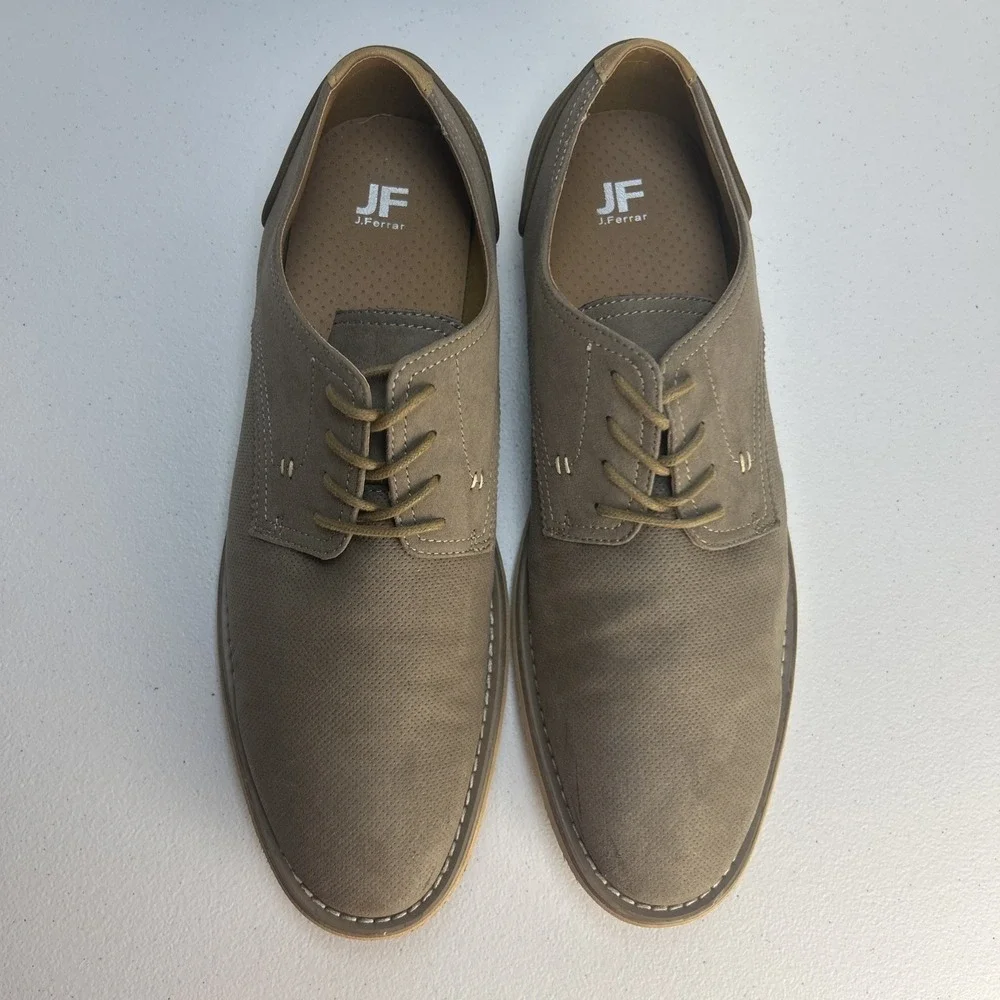 JF J.Ferrar Men's Casual Oxford Shoes Size 10 M Gray Taupe Perforated Derby